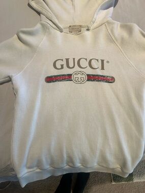 Gucci Cream Pullover Hoodie with Beige Logo Tag